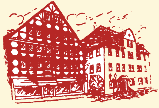 Rote Grafik eines traditionellen deutschen Fachwerkhauses - Zum Alten Brauhaus